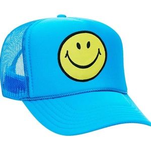 Aviator Nation SMILEY VINTAGE TRUCKER HAT- Light Blue